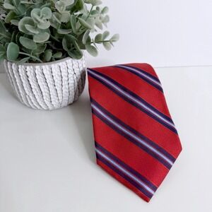 NWOT Jos. A. Bank‎ Silk Necktie Red Blue Stripe 3 5/8" X 59" Workwear